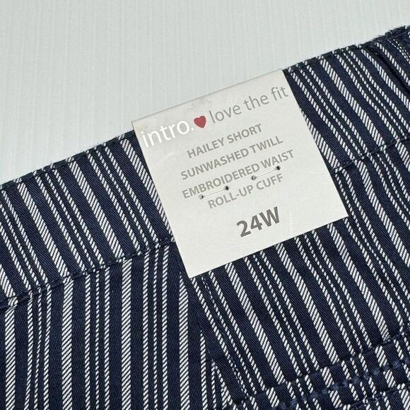 NWT Blue Shorts 24W Intro Love the Fit Stripe Elastic Waist Sunwashed Twill - Picture 7 of 8